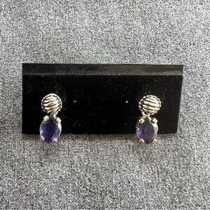 Silver Lab Created Amethyst Drop Earrings New